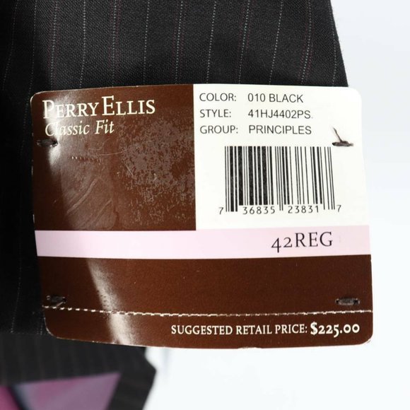 Perry Ellis Mens Two Button Suit Jacket Black Wool Blend Blazer Business 40R New - Picture 9 of 12